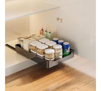 Hodeffior Tiroir Coulissant Cuisine, Organiseur de Placard Coulissant Fixe avec Film Adhésif - Extensible Etagere Tiroir Telescopique Cuisine pour Placard - 30 x 43 x 7 cm (L x P x H) - Noir