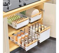 Hodeffior Tiroir de Cuisine Extensible Support D'assiettes En Acier au Carbone Avec Poignée et Colle Étagère de Rangement pour Penderie de Cuisine Sans Perçage 24 x 38 x 19,5 cm