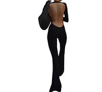 HodJIU Combinaison Sport Femme de Yoga Moulante Dos Nu à Manches Longues Jumpsuit Skinny pour Fitness Yoga Gym Club (b-Noir, M)