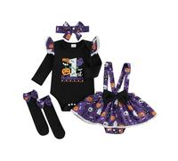 HodJIU Déguisement Halloween Bébé Fille Tenue My First Halloween Ensemble 3pcs Barboteuse Body Citrouille + Tutu Jupe + Bandeau Vêtement Hiver Nouveau-né (Noir 4pcs, 3-6 Months)