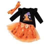 HodJIU Déguisement Halloween Bébé Fille Tenue My First Halloween Ensemble de Vêtements 3pcs Barboteuse + Tutu Jupe + Bandeau Costume Set Nouveau-né (Noir, 6-9 Months)