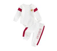 HodJIU Ensemble Bébé Garçon 2 Pièces en Tricot Matelassé, Body à Manches Longues avec Broderie Ours, Pantalon Taille Elastique, Rouge, 9-12 Mois