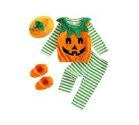 HodJIU Ensemble Halloween Bébé Garçon Fille 5 Pièces, Costume Citrouille avec Bonnet et Chaussons, 0-3 Ans, Vert et Orange (Jaune, 6-12 Mois)
