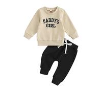 HodJIU Ensemble Vêtement Bébé Fille Daddy's Girl Sweat Pull Manches Longues et Pantalon Survêtement Enfant Fille Sportswear (Abricot Noir, 2-3 Years)