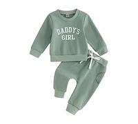HodJIU Ensemble Vêtement Bébé Fille Daddy's Girl Sweat Pull Manches Longues et Pantalon Survêtement Enfant Fille Sportswear (Vert, 2-3 Years)