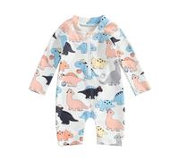 HodJIU Maillot de Bain Bébé Garçon Anti-UV Imprimé Dinosaure à Manches Courtes Costume de Bain Piscine Plage Surf (Blanc Dinosaures, 12-18 Months)