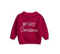 HodJIU Pull de Noël pour bébé garçon fille à manches longues en tricot Pull nouveau-né My First Christmas Tenues d'hiver Tricot de Noël Haut, rouge, 9-12 mois