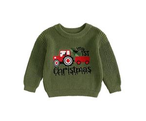 HodJIU Pull de Noël pour bébé garçon fille - Pull à manches longues tricoté - Tenue de Noël pour nouveau-né - My First Christmas - Vêtements d'hiver en tricot - Top de Noël, 6-9 mois