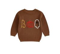 HodJIU Pull d'halloween à Manches Longues et Col Rond en Tricot pour Bébé Fille avec Motifs Citrouille et Fantôme, 12 Mois-7 Ans, Multicolore (Marron A, 4-5 Years)