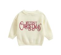 HodJIU Pull tricoté de Noël à manches longues pour bébé garçon ou fille - Mon premier Noël - Vêtements d'hiver en tricot - Top de Noël, B-blanc., 3-6 mois