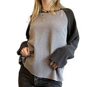 HodJIU Pull vintage Y2k rayé pour femme, esthétique grunge, manches longues, sweatshirt surdimensionné, décontracté, col rond, pull-over tops Harajuku E Girl 90s Streetwear, gris, S