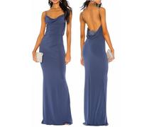HodJIU Robe Maxi Longue Moulante Sexy Dos Nu pour Femme Robe à Bretelles Spaghetti Col en V Robe d'été Décontractée de Soirée Cocktail Mariage (Bleu, M)
