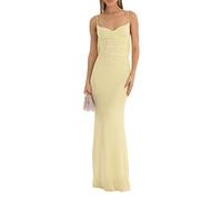 HodJIU Robe Maxi Longue Moulante Sexy Dos Nu pour Femme Robe à Bretelles Spaghetti Col en V Robe d'été Décontractée de Soirée Cocktail Mariage (Jaune, S)