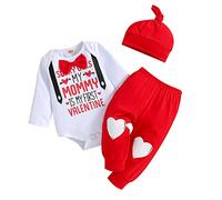 HodJIU Tenue pour nouveau-né garçon Ma première Saint-Valentin à manches longues Nœud papillon Barboteuse Pantalon Chapeau Imprimé Amour Gentleman Costumes Ensemble Vêtements d'automne, c-blanc, 12-18