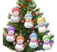 Hodmec Lot de 7 décorations de Noël personnalisées en Forme de Bonhomme de Neige avec Noms de Famille - Décorations de Noël personnalisées pour Sapin de Noël