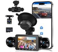 Hodozzy 1080p 4 Canaux Dashcam Voiture, 360° Avant, Arrière, Gauche et Droite Dash Cam avec Vision Nocturne, Enregistrement en Boucle, Capteur G, Mode Parking, Compensation de Exposition+64G Carte