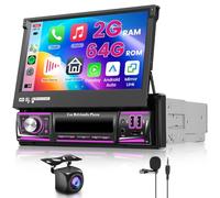 Hodozzy 2G+64G Android 15 1 DIN Écran Rétractable Autoradio, 7 Pouces Écran Tactile Radio avec CarPlay sans Fil Android Auto, GPS Autoradio avec WiFi, Bluetooth, FM/RDS, DSP, Écran Partagé, 2 USB