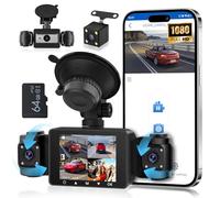 Hodozzy 4 Canaux 1080p Dashcam Voiture, 360° Avant, Arrière, Gauche et Droite Dash Cam Caméra avec Enregistrement en Boucle, Vision Nocturne, Capteur G, Mode Parking, Détection de Mouvement+ Carte TF
