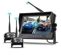 Hodozzy 9 Pouces Caméra de Recul Numérique sans Fil, Ecran Monitrur Kit avec Avertisseur d'angle Mort, 2 Cameras Recul Étanche Vision Nocturne, Enregistrement en Boucle Camions/Remorques/Camping Car