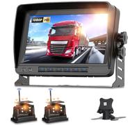 Hodozzy Caméra de Recul Magnétique Solaire sans Fil 2 Cameras avec Moniteur 7 Pouces, Étanche Vision Nocturne Caméra Arrière 1080P pour Camion Kit Double Camera écran Voiture avec DVR Enregistrement