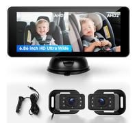 Hodozzy Camera Voiture Bebe, Miroir Voiture Bébé HD IPS Ecran Divisé de 6,86 Pouces, Rotation 360° Caméra pour Siège Bébé 2-Kids avec Vision Nocturne, Grand Angle Moniteur Sécurité Facile Installer