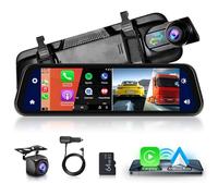 Hodozzy Carplay Rétroviseur Dashcam Bluetooth sans Fil Android Auto Écran Tactile 9,66 Pouces Rétroviseur Dash Cam Voiture Caméra Avant et Arrière avec Vision Nocturne WDR, Enregistrement,TF, FM/AUX