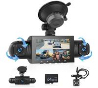 Hodozzy Dashcam 4 Canaux Avant, Intérieure et Arrière Caméra Embarquée Voiture, 3 Pouces Écran 1080P Dashcam avec Carte, Moniteur, Capteur G, Enregistrement Boucle, Vision Nocturne Dash Cam Voiture