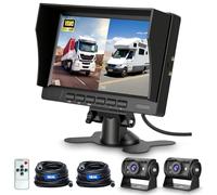 Hodozzy Double Caméra de Recul Kit avec IPS 1080P Moniteur 7 Pouces, IP69 Étanche Vision Nocturne Caméra Arrière, 2 Caméra Recul Filaire 12V-24V pour Voiture, Câble Aviation pour Camion+ Télécommande