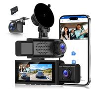 Hodozzy GPS WiFi Dashcam Avant et Arrière à l'intérieur, 2.5K Triple Dash Camera Voiture, Écran 3,16 Pouces Caméra Embarquée 3 Cameras Vision Nocturne, Enregistrement en Boucle, Capteur G Carte TF