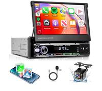 Hodozzy RDS Autoradio Carplay sans Fil 7 Pouces Écran 1 Din, Ecran Tactile IPS Rétractable manuellement, AM/FM Bluetooth 5.1, Android Auto sans Fil, 2 Ports USB/TF/AUX + Caméra de Recul
