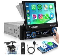Hodozzy sans Fil Carplay Android Auto 1Din Poste Radio Voiture Ecran Retractable de 7 Pouces, Autoradio Bluetooth avec Lien Miroir/FM/USB/AUX/TF+Caméra de recul