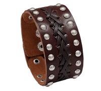 HOEACXY Bracelet large à triple boucle en cuir pour homme, style punk, 8 cm, large manchette réglable, One Size, Simili cuir, Pas de gemme
