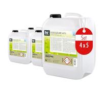 Höfer Chemie 4 x 5 L D'acide Acétique 60% - Nettoyant et Détartrant Optimal - Qualité Supérieure Fabriquée en Allemagne - Fraîchement Rempli dans un Bidon Pratique