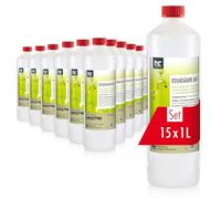 Höfer Chemie Acide Acétique 60% 15 x 1 L - Nettoyant Détartrant Puissant pour Ménage et Industrie, Fabrication Allemande de Qualité Supérieure, Biodégradable et Économique