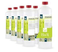 Höfer Chemie Acide Acétique 60% 15 x 1 L - Nettoyant Détartrant Puissant pour Ménage et Industrie, Fabrication Allemande de Qualité Supérieure, Biodégradable et Économique