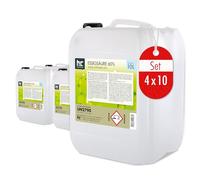 Höfer Chemie Acide Acétique 60% 4 x 10 L - Nettoyant Détartrant Puissant pour Ménage et Industrie, Fabrication Allemande de Qualité Supérieure, Biodégradable et Économique