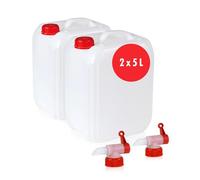 Höfer Chemie Ensemble de Bidons d'Eau 2 x 5 L - Jerrican Alimentaire | Accessoire de Camping Idéal pour les Liquides - Avec Robinet de Vidange et Bouchon à Vis - Empilable et Robuste