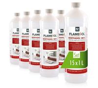 Höfer Chemie FLAMBIOL® Bioéthanol 15 x 1 L Ultra Pur 100% - Combustible Écologique pour Cheminées de Table