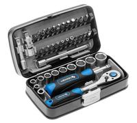 Högert Coffret à outils HT1R462 – Jeu de douilles et tournevis à cliquet 1/4" Noir/bleu