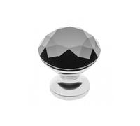 Högert Technik Bouton de meuble CRPB, Ø 25 mm, hauteur 28 mm, chrome noir, cristal, verre ZnAL, style glamour, galwanisé