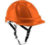 HÖGERT TECHNIK Casque de protection PLONER orange, casque de construction en ABS, EN 397, système à cliquet, ventilation, mentonnière, casque de travail pour chantier et industriel, casque de sécurité