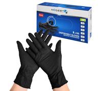 Högert Technik Gants jetables en nitrile noirs WENNE, sans poudre, résistants aux produits chimiques Type B, protection contre les virus et bactéries, EN ISO 374, 100 pièces - Taille XL