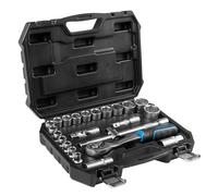 Högert Technik - Jeu de clés à douille 24 pièces 1/2 pouce avec liquet, cliquet, douilles 8-32 mm en acier CrV dans un coffret pour atelier et garage