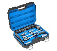 Högert Technik - Kit d'outils I Jeu d'outils 24 pièces I Acier CrV allié de qualité supérieure I Mécanisme à cliquet avec 72 cliquets de verrouillage I Embouts de douilles et accessoires I Jeu de
