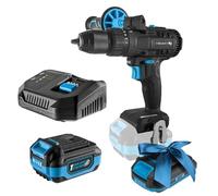 HÖGERT TECHNIK Kit perceuse à percussion brushless 18V, couple 80 Nm, batterie 4,0 Ah, chargeur 4A, éclairage LED, engrenage métallique, pour bois et métal + PROMO batterie 2,0 Ah