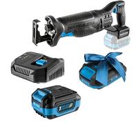 HÖGERT TECHNIK Kit scie sabre sans fil 18 V sans balais avec batterie 4,0 Ah et chargeur rapide, 0-3000 tr/min, course de lame de 28 mm, engrenage en métal, poignée anti-vibration + batterie Promo 2,0