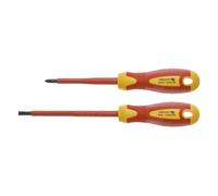HÖGERT TECHNIK Lot de 2 tournevis isolés cruciformes et tournevis plats 1000 V Tournevis manuel en acier S2 Rouge/jaune