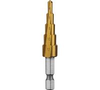Högert Technik Lot de forets étagés HSS 4-12 mm, 4-20 mm, 4-32 mm, revêtement en titane, HEX 1/4", forets coniques pour métal, bois et plastique