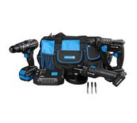 HÖGERT TECHNIK - Set di utensili elettrici a batteria 18 V Trapano a percussione Martello perforatore SDS+ Smerigliatrice angolare 125 mm 2 batterie 4 Ah Caricabatterie 4 A Set di utensili