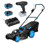 HÖGERT TECHNIK - Tondeuse à Gazon sans Fil Set 43 cm 2x18V avec perceuse-visseuse 50 Nm, 2X Batteries 4,0 Ah et Chargeur Duo, Tondeuse électrique sans balais Set Complet Jardin et Atelier